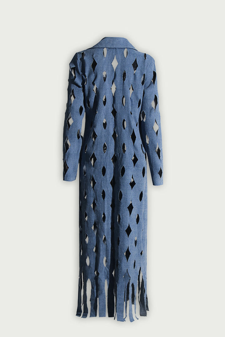 Lilly Geometric Hollow Denim Coat - Celestia Couture