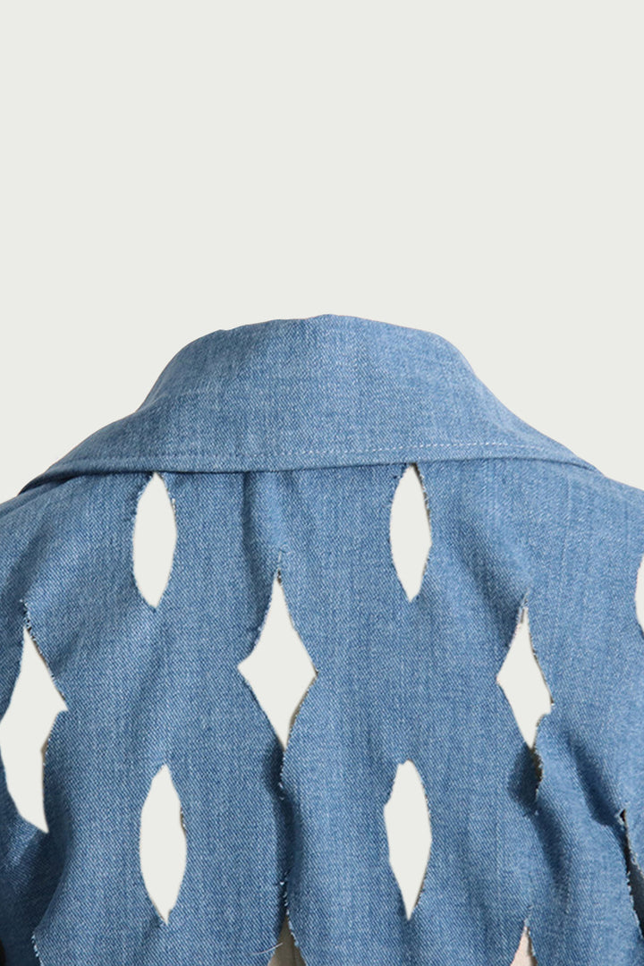 Lilly Geometric Hollow Denim Coat - Celestia Couture