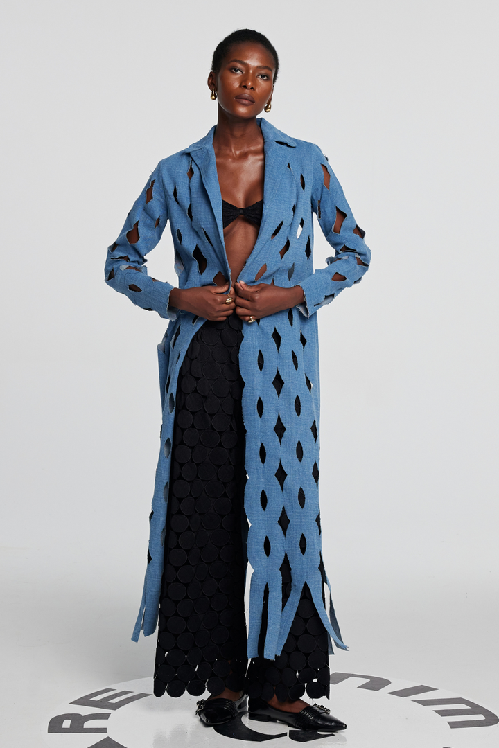 Lilly Geometric Hollow Denim Coat - Celestia Couture