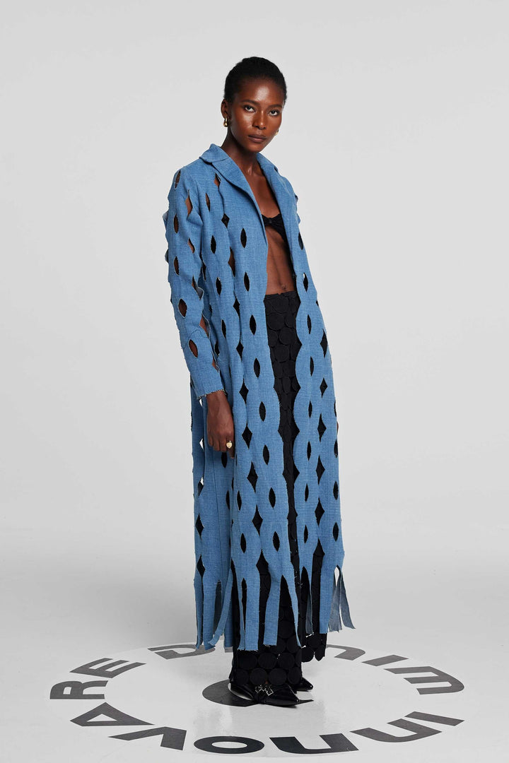 Lilly Geometric Hollow Denim Coat - Celestia Couture