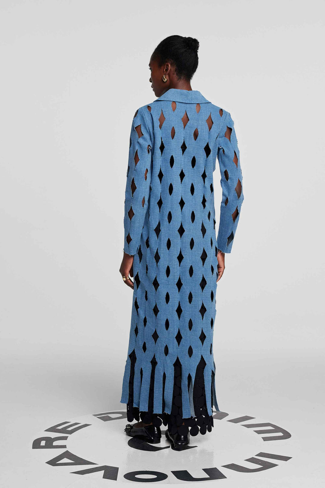 Lilly Geometric Hollow Denim Coat - Celestia Couture