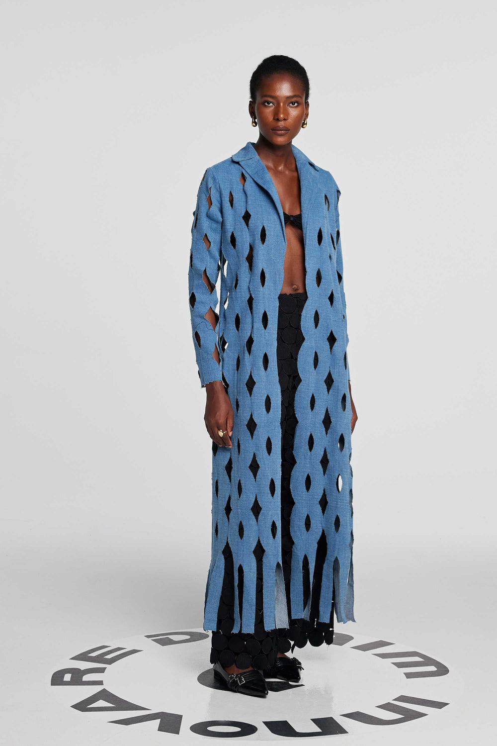 Lilly Geometric Hollow Denim Coat - Celestia Couture