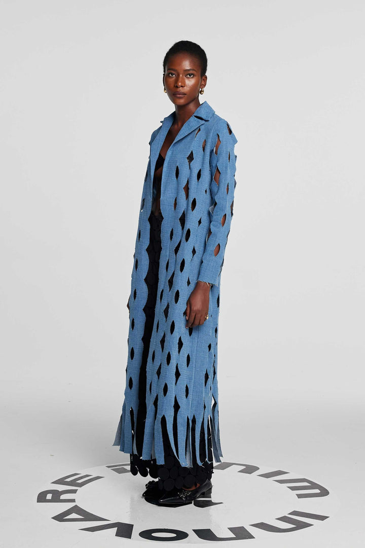 Lilly Geometric Hollow Denim Coat - Celestia Couture