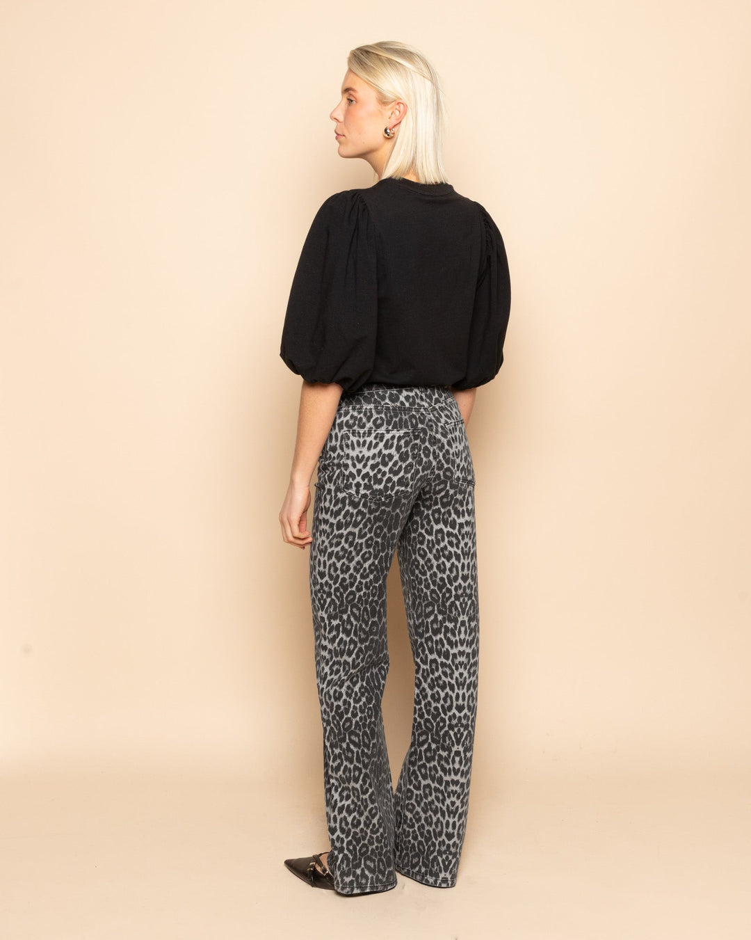 LEOPARD BOOTCUT JEANS GREY