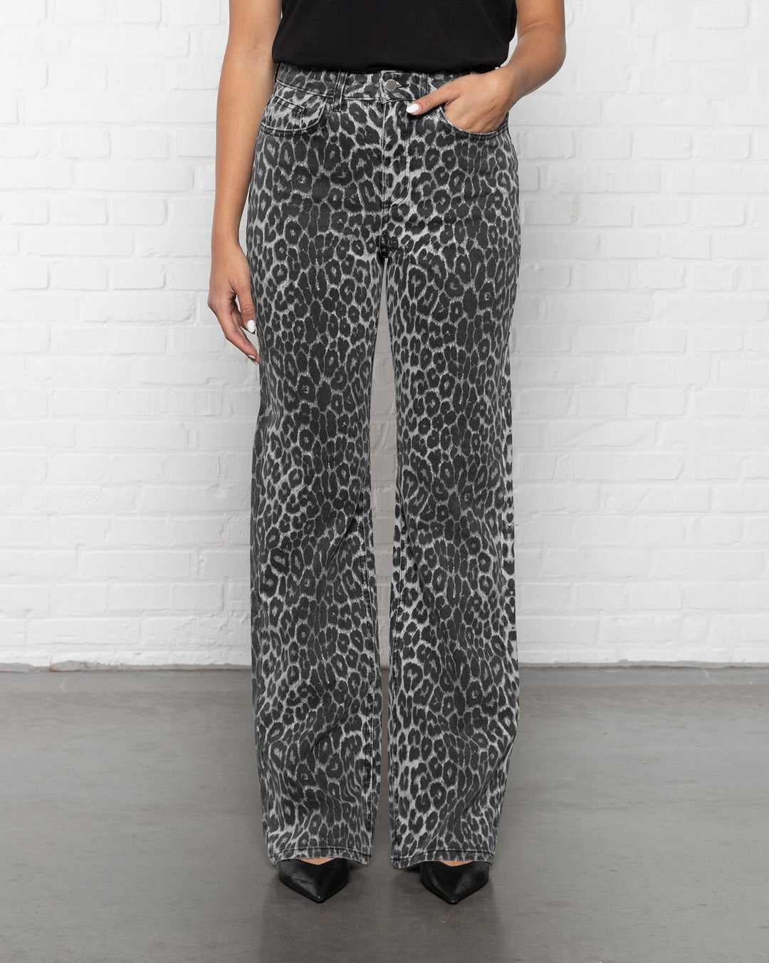 LEOPARD BOOTCUT JEANS GREY