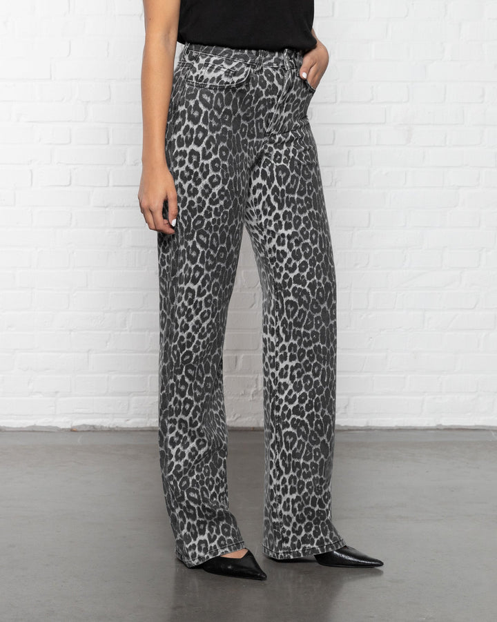 LEOPARD BOOTCUT JEANS GREY
