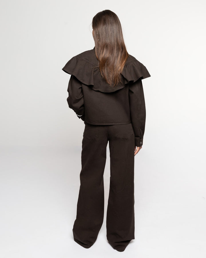 FLOWY DENIM WIDE LEG JEANS BROWN
