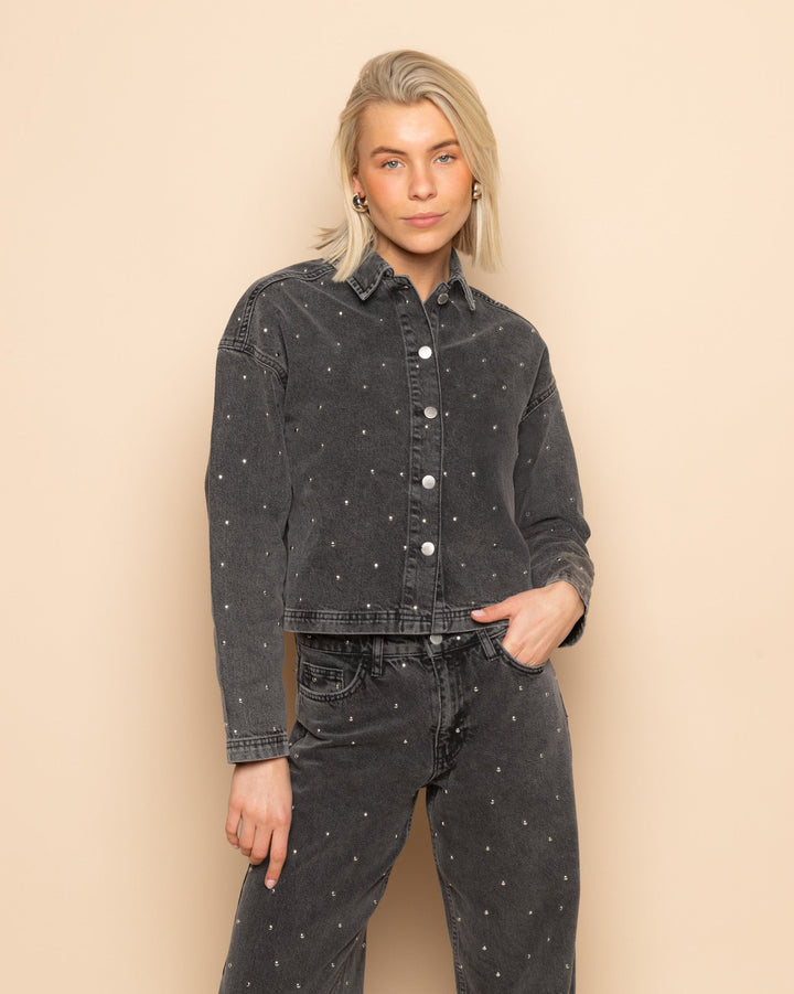 ALLOVER STUD DENIM JACKET GREY