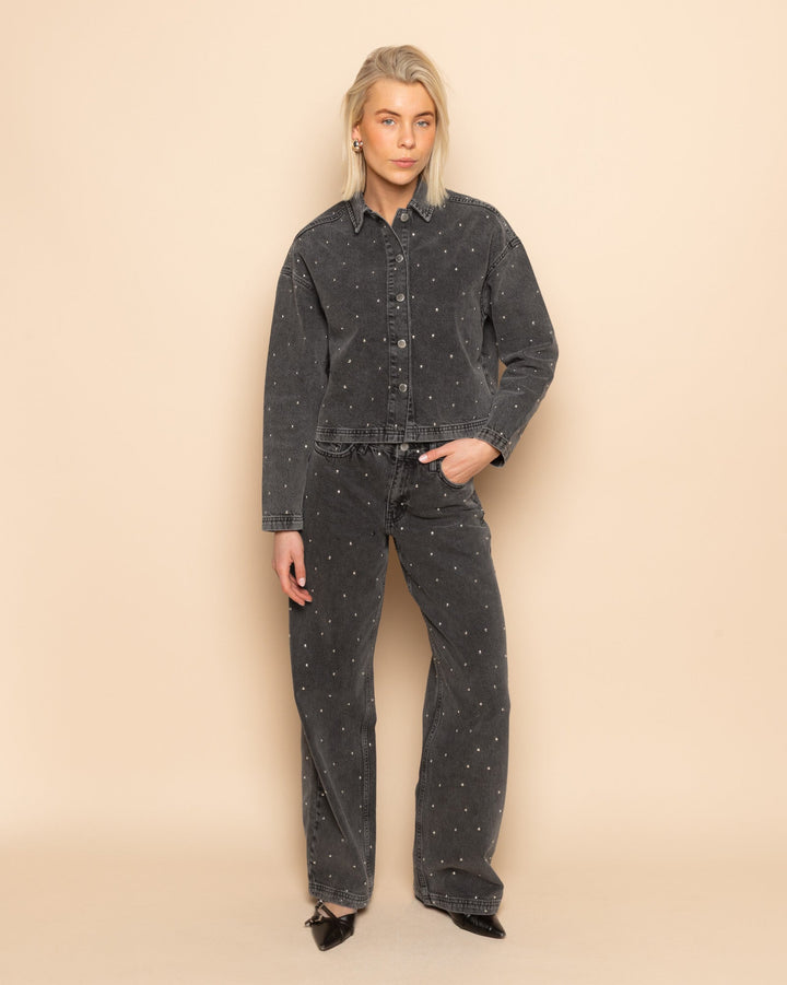 ALLOVER STUD WIDE LEG JEANS GREY