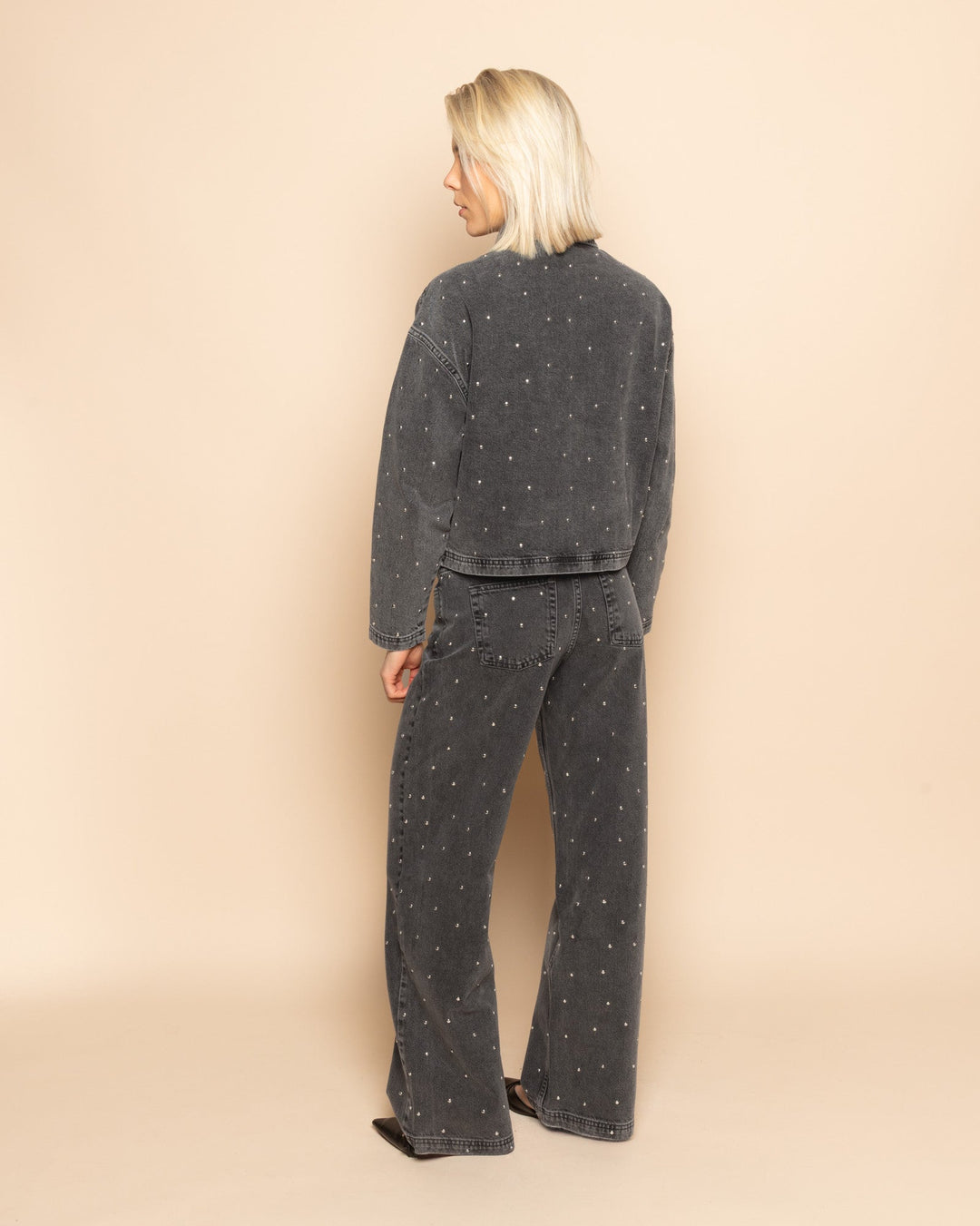 ALLOVER STUD WIDE LEG JEANS GREY