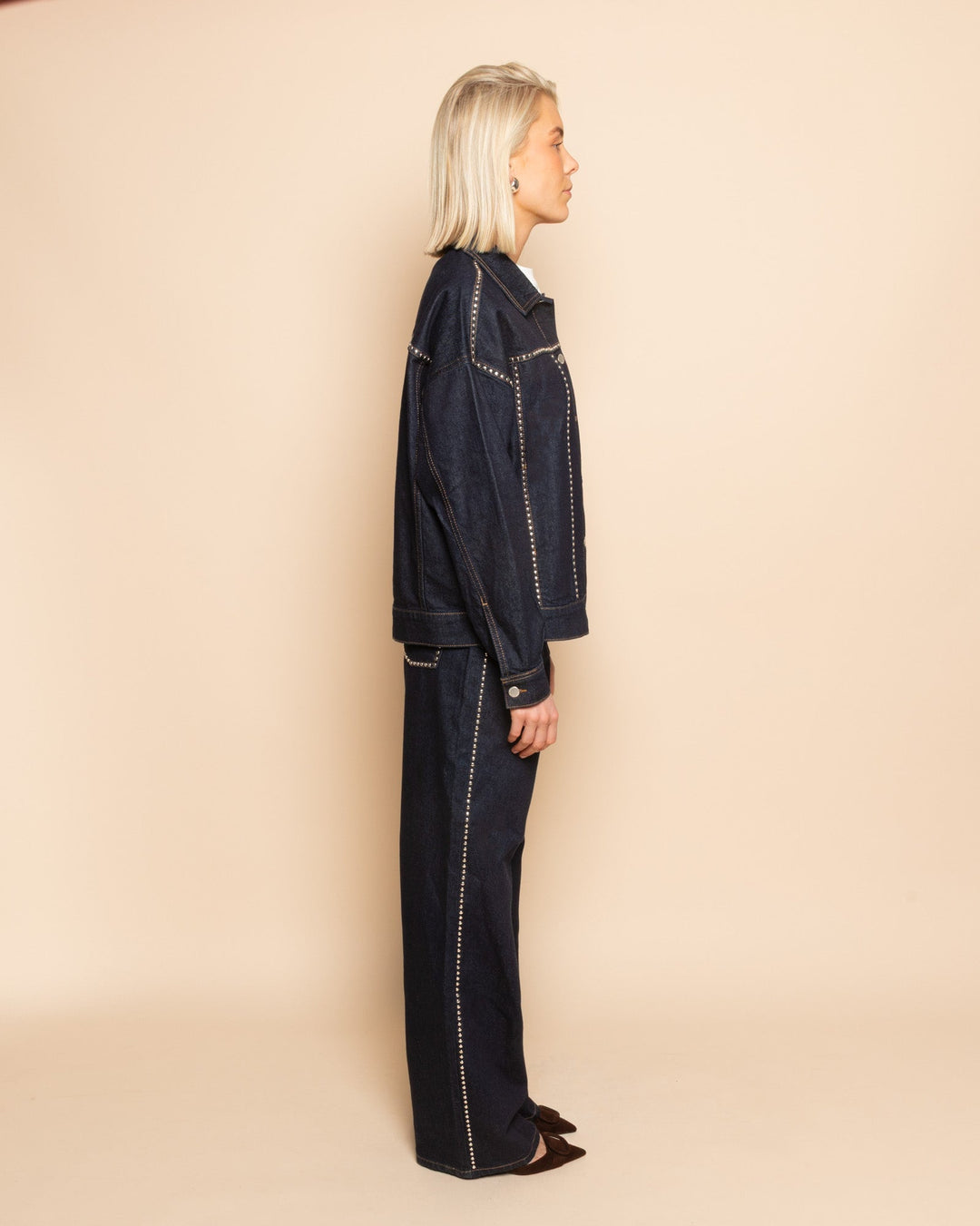 LIA STUD WIDE LEG JEANS RIGID BLUE