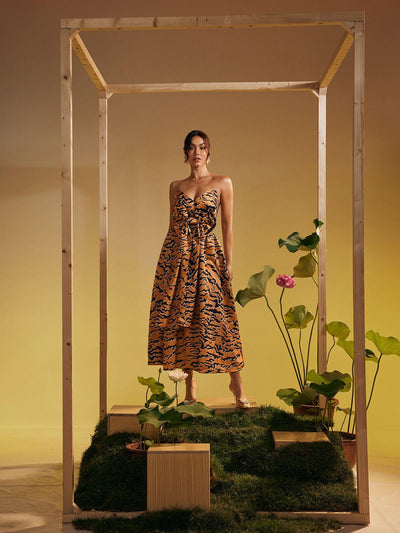 Fierce & Fabulous: Strapless Tiger Print Bow Midi Dress by Marley - Celestial Couture