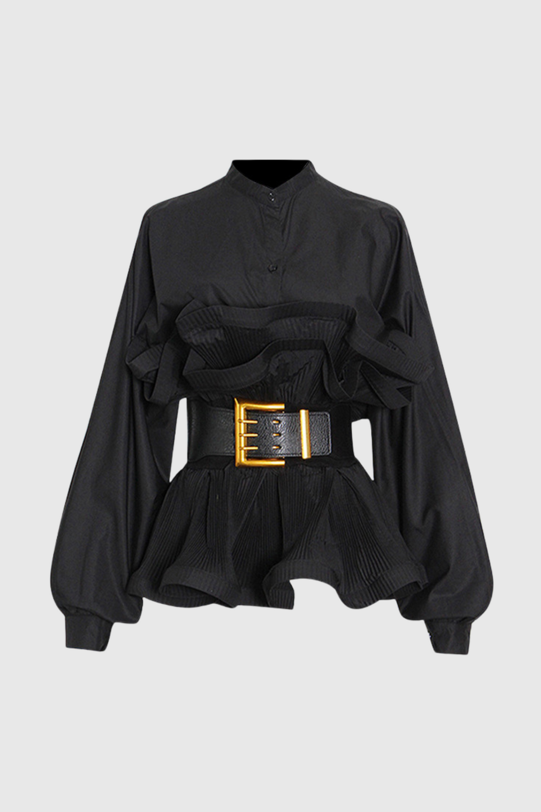 Mazie Buckle Ruffle Ruch Shirt - Celestia Couture