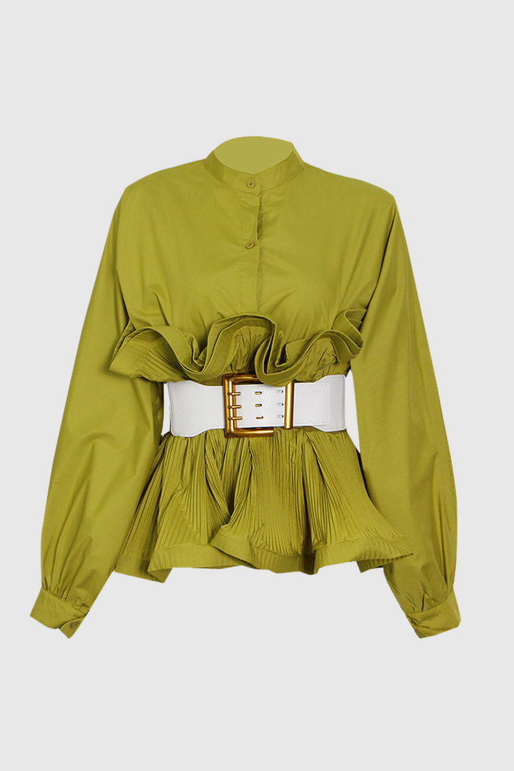 Mazie Buckle Ruffle Ruch Shirt - Celestia Couture
