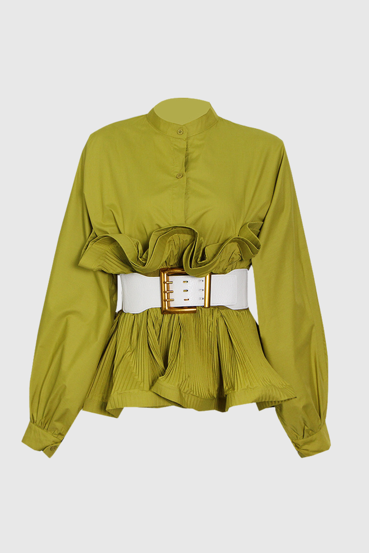 Mazie Buckle Ruffle Ruch Shirt