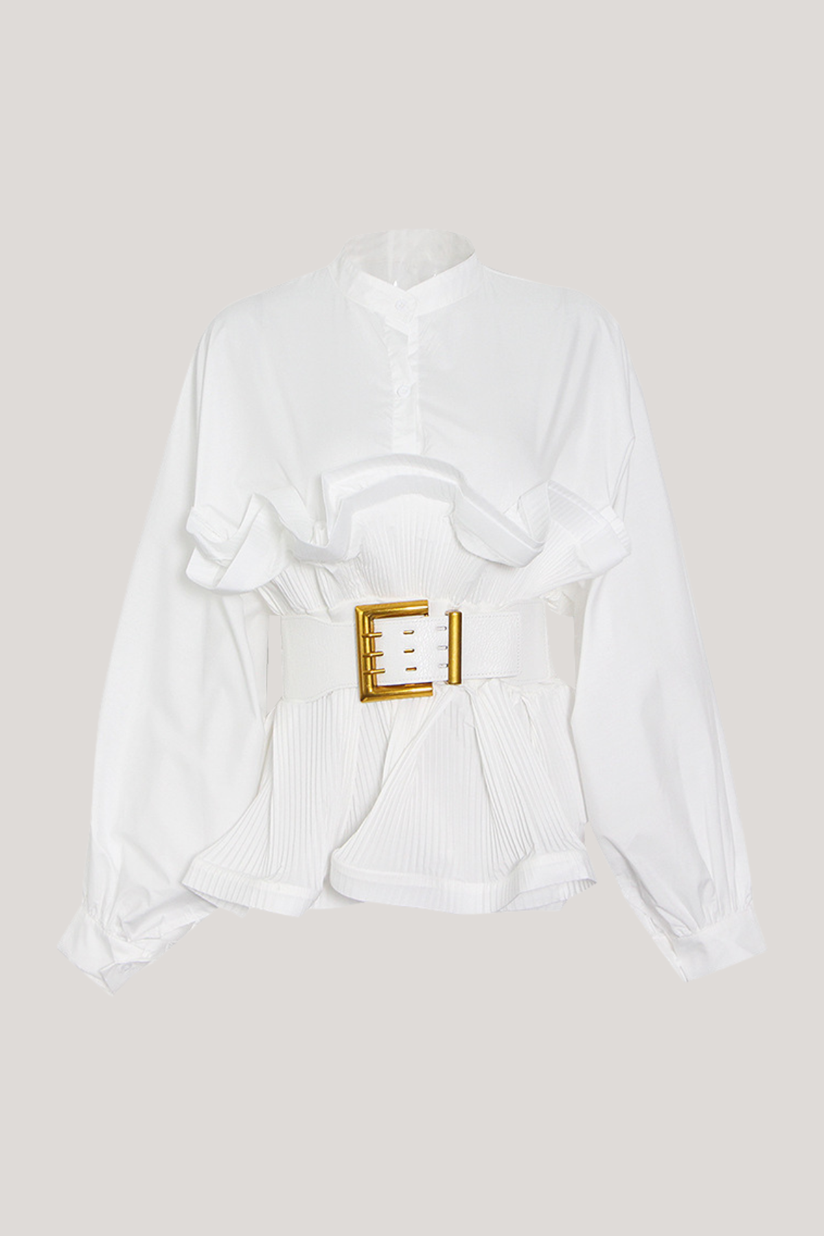 Mazie Buckle Ruffle Ruch Shirt