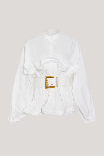 Mazie Buckle Ruffle Ruch Shirt