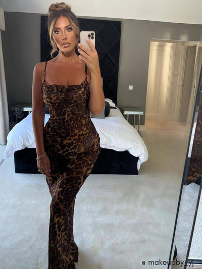 Serena Leopard Print Spaghetti Maxi Dress - Celestial Couture