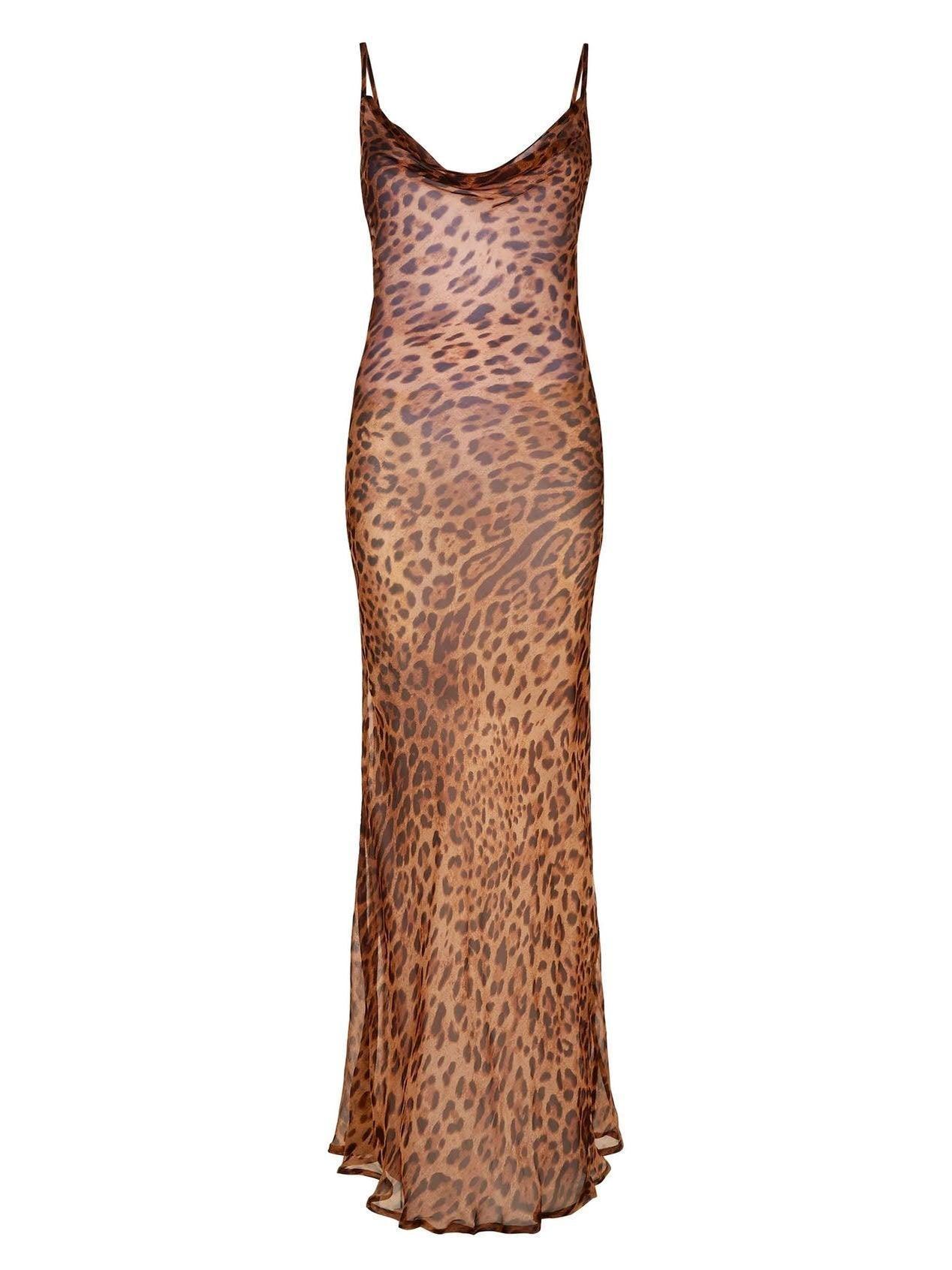 Serena Leopard Print Spaghetti Maxi Dress - Celestial Couture