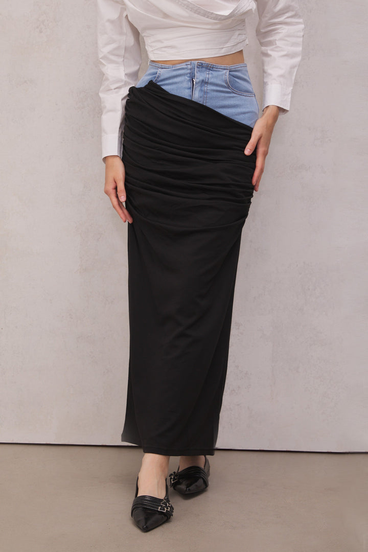 Melody Draped Denim Skirt - Celestia Couture