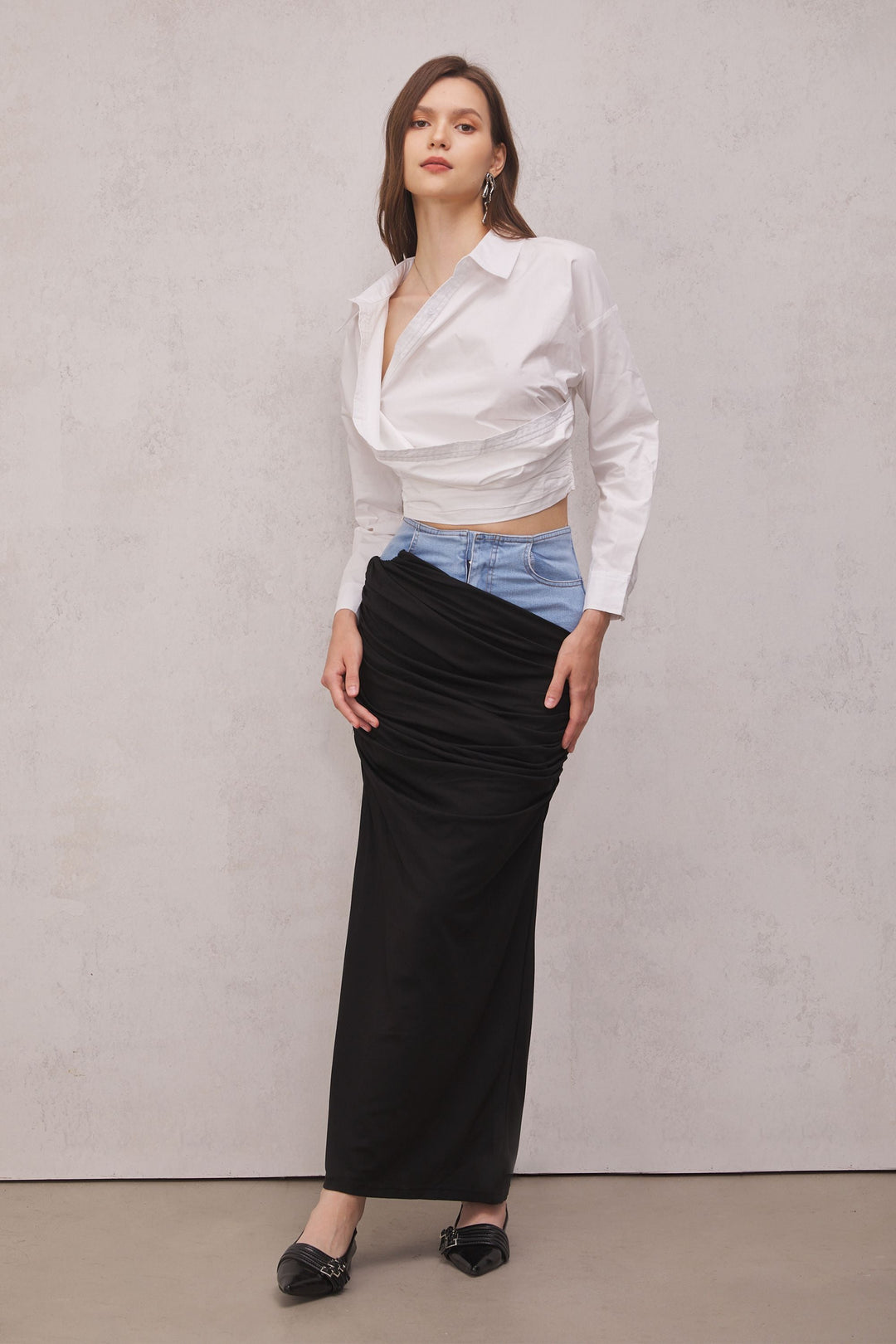 Melody Draped Denim Skirt - Celestia Couture