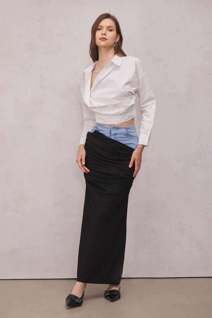 Melody Draped Denim Skirt - Celestia Couture