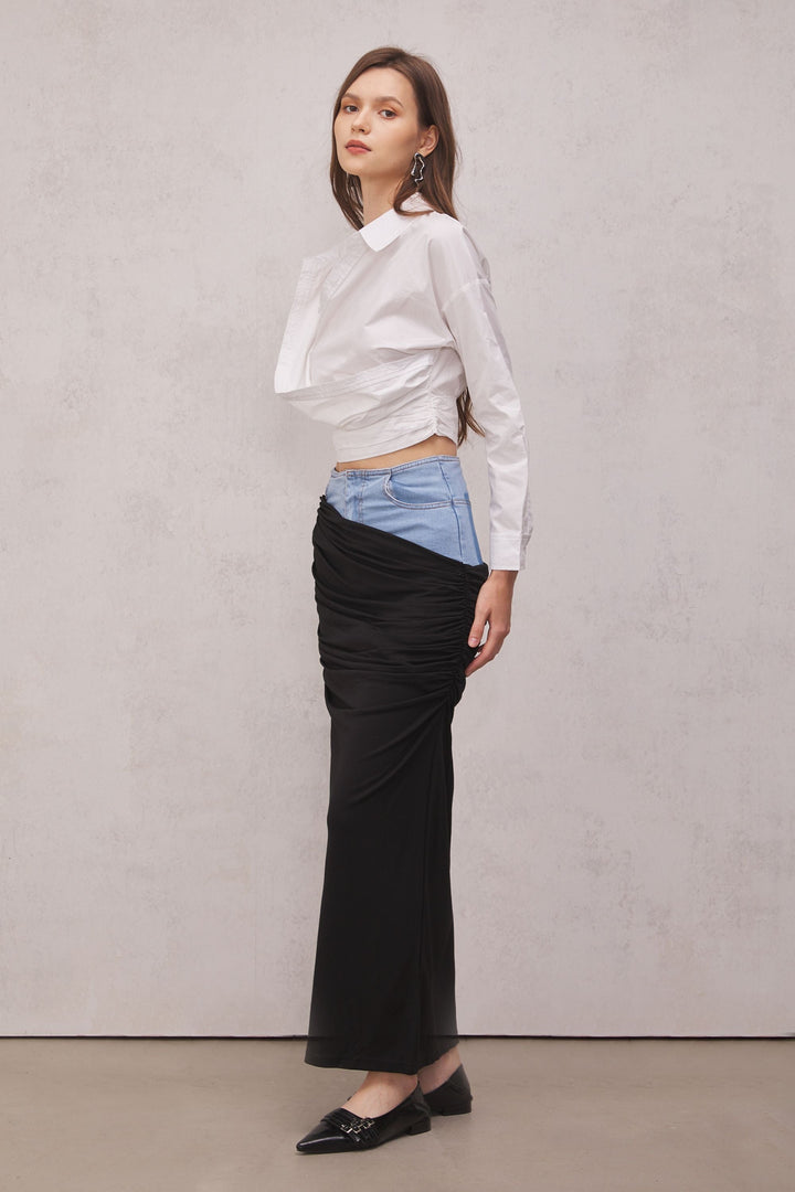 Melody Draped Denim Skirt - Celestia Couture