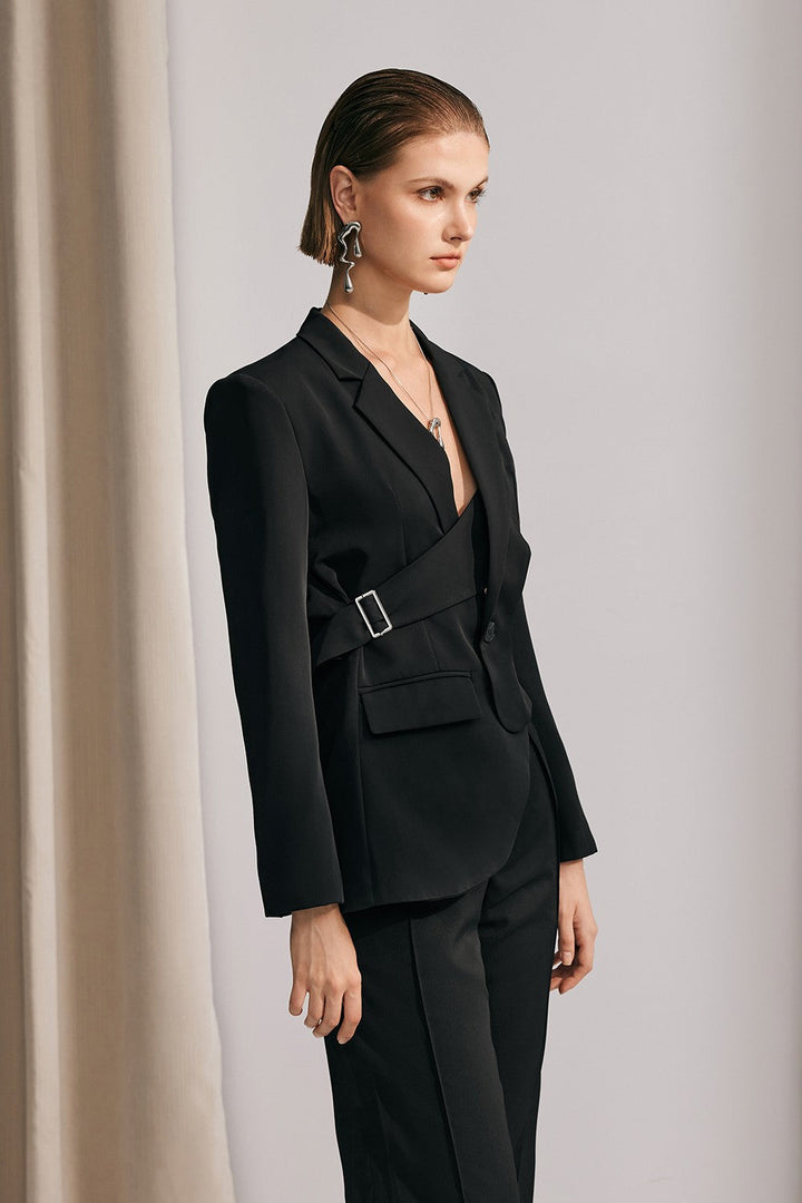 Morgan Asymmetric Cutout Blazer In Black - Celestia Couture