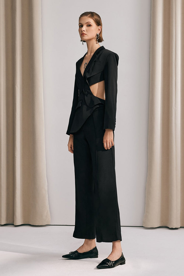Morgan Asymmetric Cutout Blazer In Black - Celestia Couture