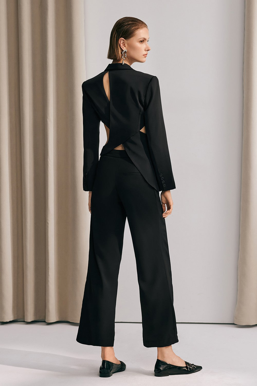 Morgan Asymmetric Cutout Blazer In Black - Celestia Couture