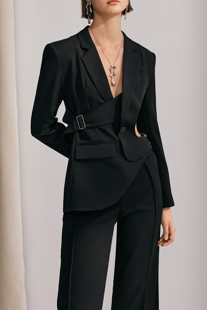 Morgan Asymmetric Cutout Blazer In Black - Celestia Couture