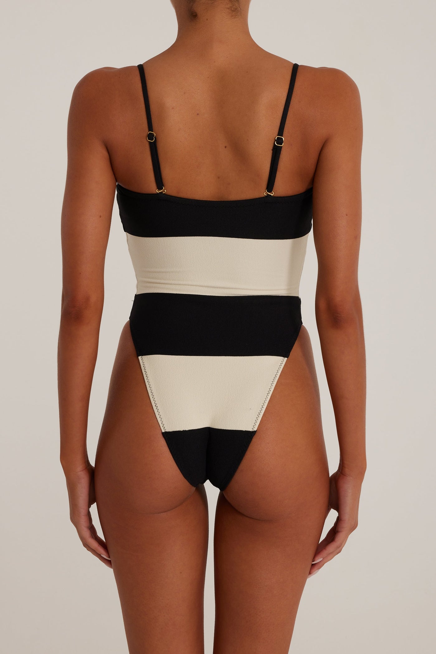 Stripe Strapless One Piece (Faux Suede Black/Cream) - Celestial Couture