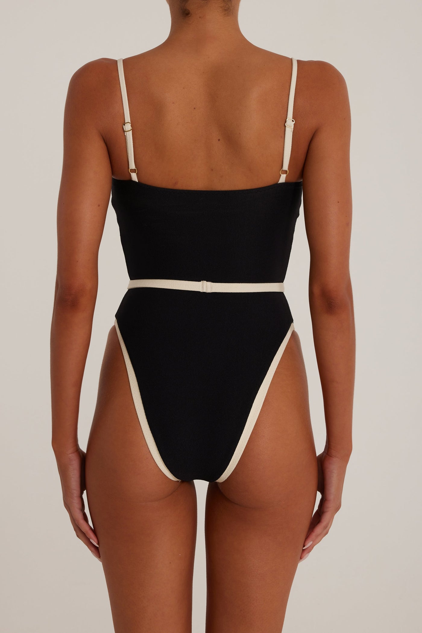 Belted One Piece (Faux Suede Black/Cream) - Celestial Couture