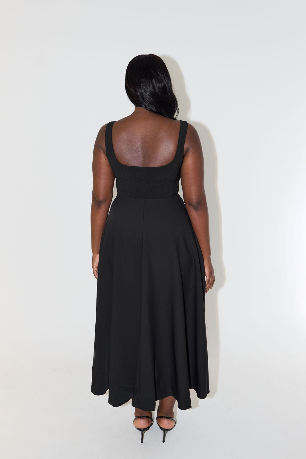 Celestia High Waist Square Neck Midi Dress | Black - Celestial Couture