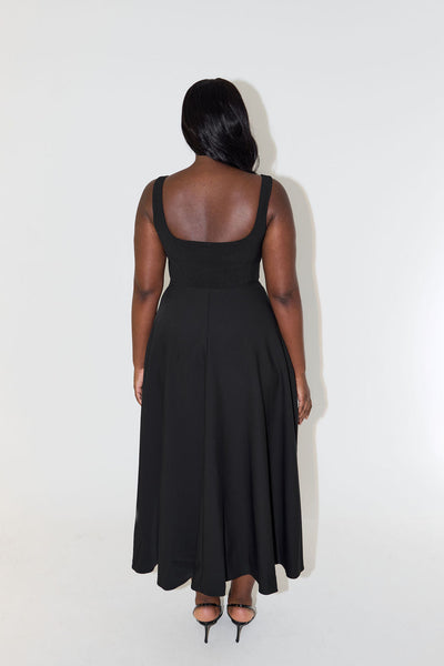 Celestia High Waist Square Neck Midi Dress | Black - Celestial Couture