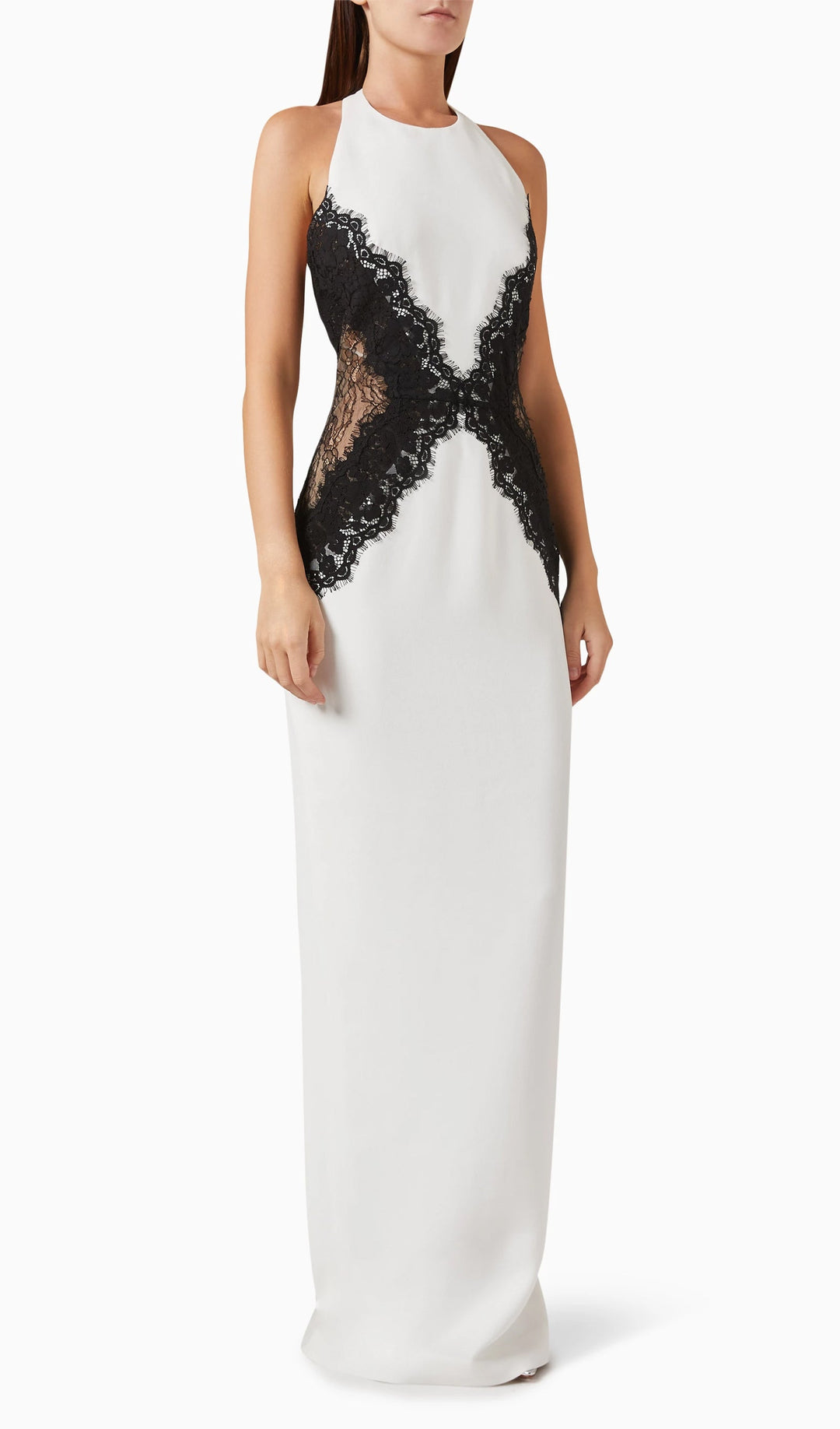 Open Back Maxi Dress In Crepe &amp; Lace - Celestia Couture