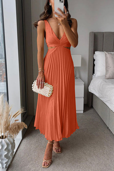 EVA™ | Cut Out Waist Sleeveless Pleated Maxi Dress - Celestial Couture