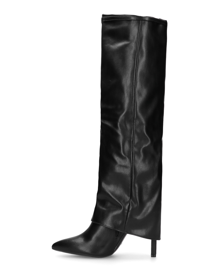 PIPER - stivale alto nero con risvolto e fibbia oro