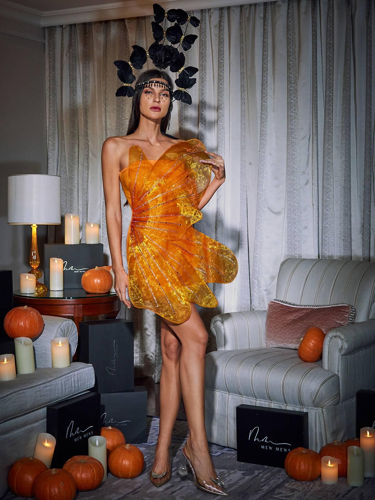 Sparkling Rhinestone Butterfly Mini Dress by Posie - Celestial Couture