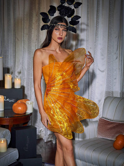 Sparkling Rhinestone Butterfly Mini Dress by Posie - Celestial Couture