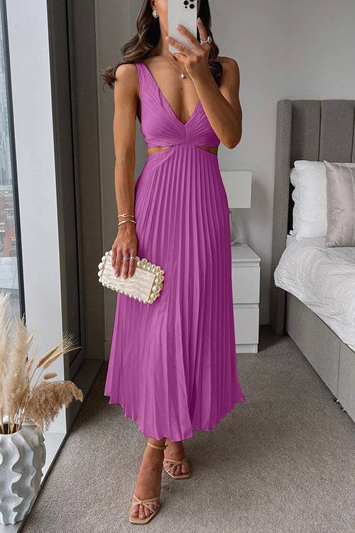 EVA™ | Cut Out Waist Sleeveless Pleated Maxi Dress - Celestia Couture