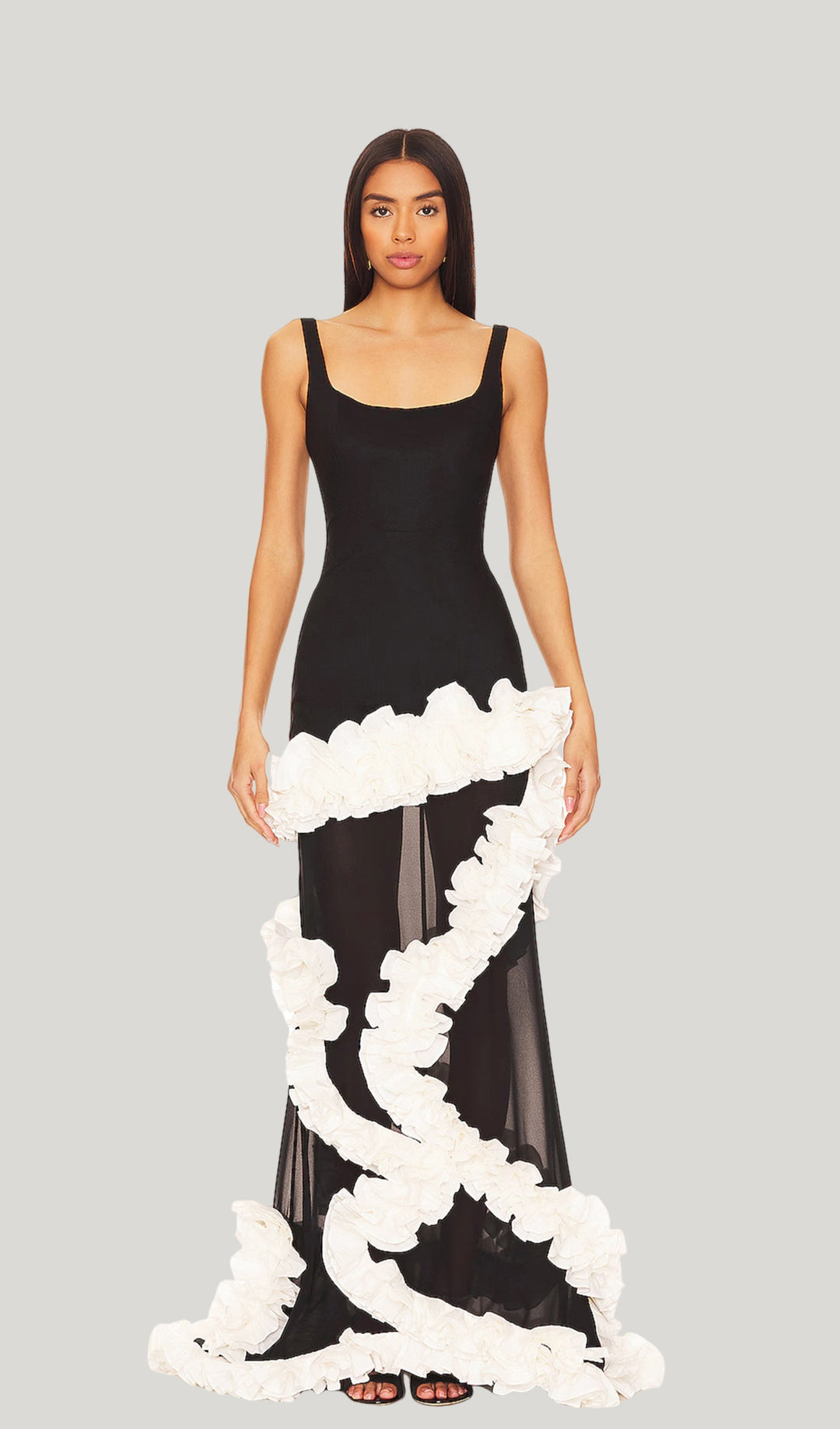Wisteria Gown Maxi Dress In Black &amp; White - Celestia Couture