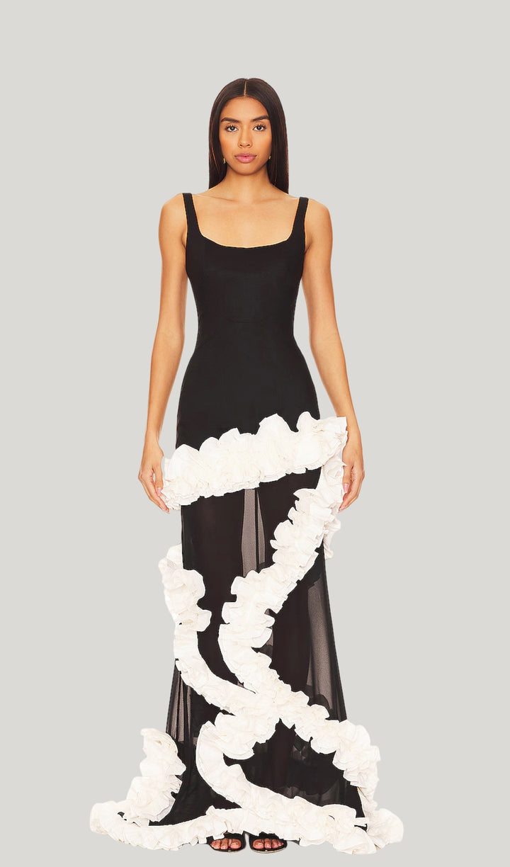Wisteria Gown Maxi Dress In Black &amp; White - Celestia Couture