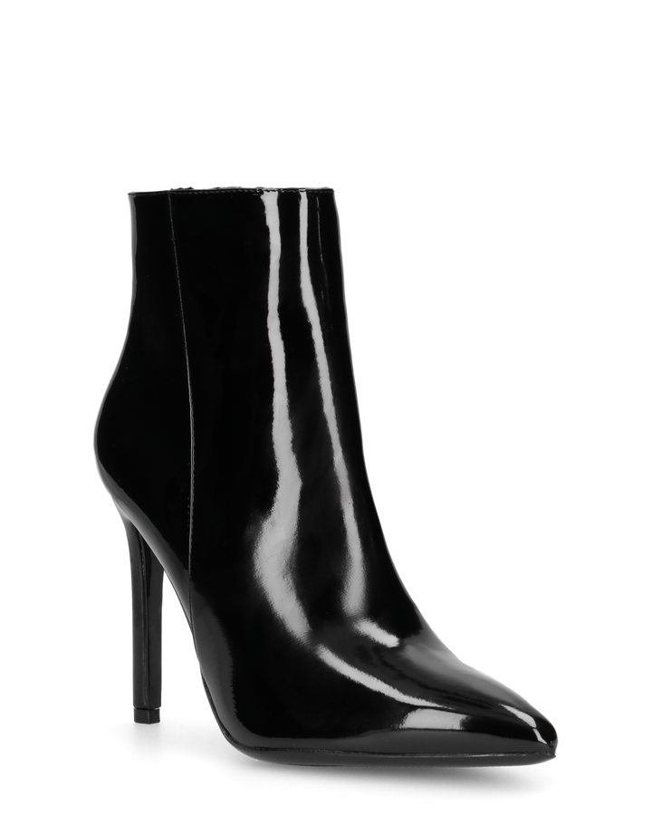 QUINN - stivaletto con tacco a punta effetto glassy nero