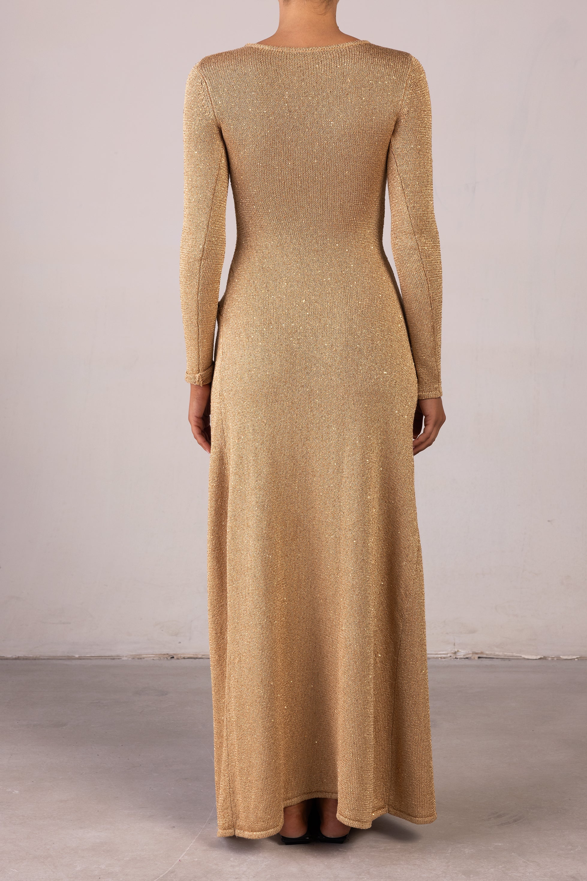 Long Sleeve Twist Dress (Gold Sequin) - Celestial Couture