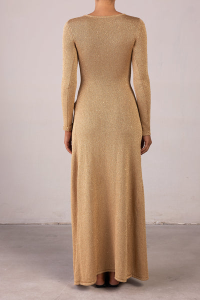 Long Sleeve Twist Dress (Gold Sequin) - Celestial Couture