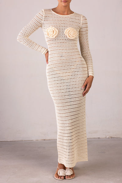Rosette Crochet Dress (Cream) - Celestial Couture
