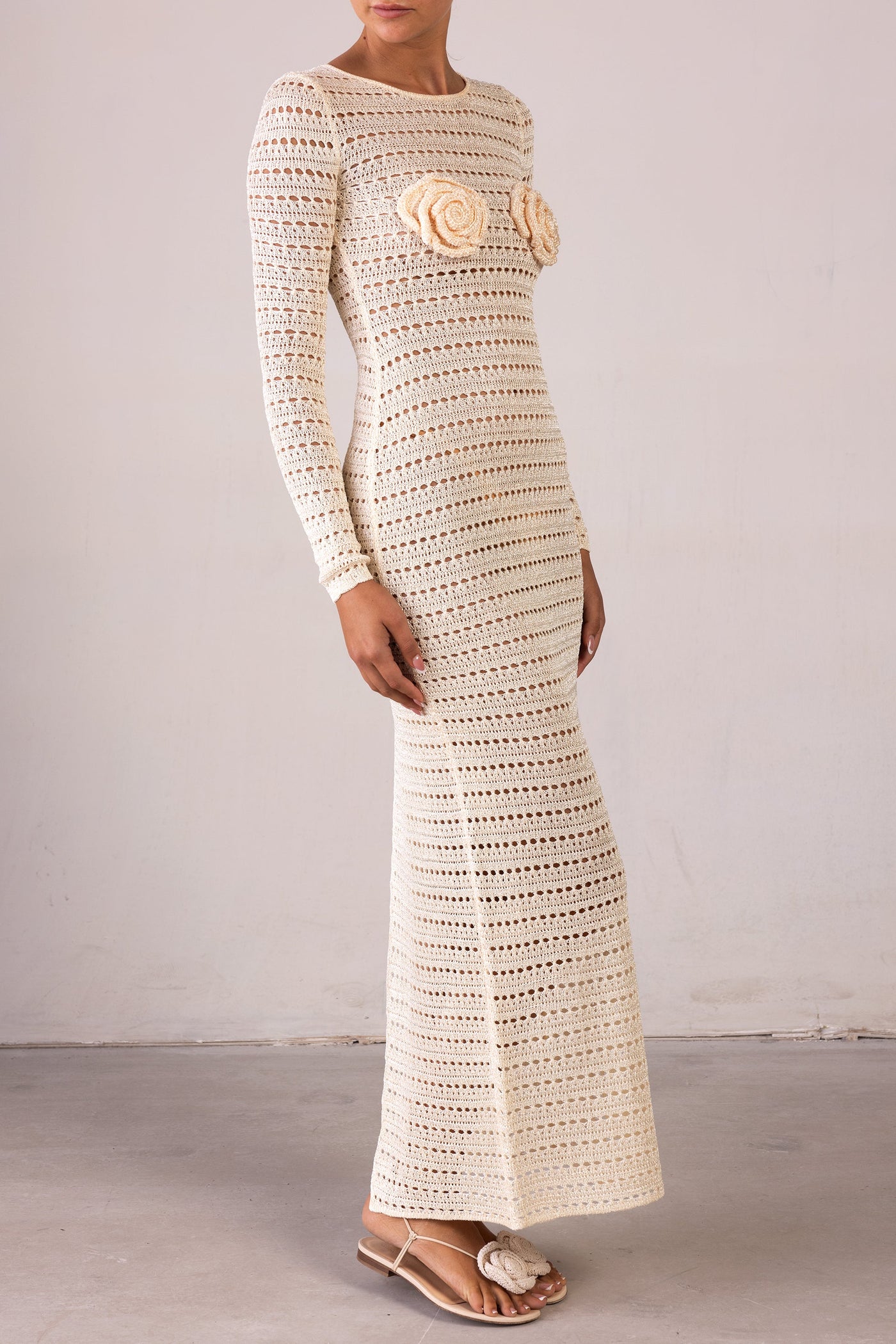 Rosette Crochet Dress (Cream) - Celestial Couture