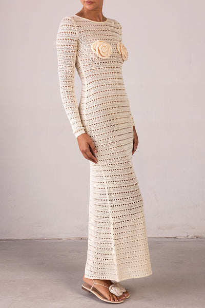 Rosette Crochet Dress (Cream) - Celestial Couture