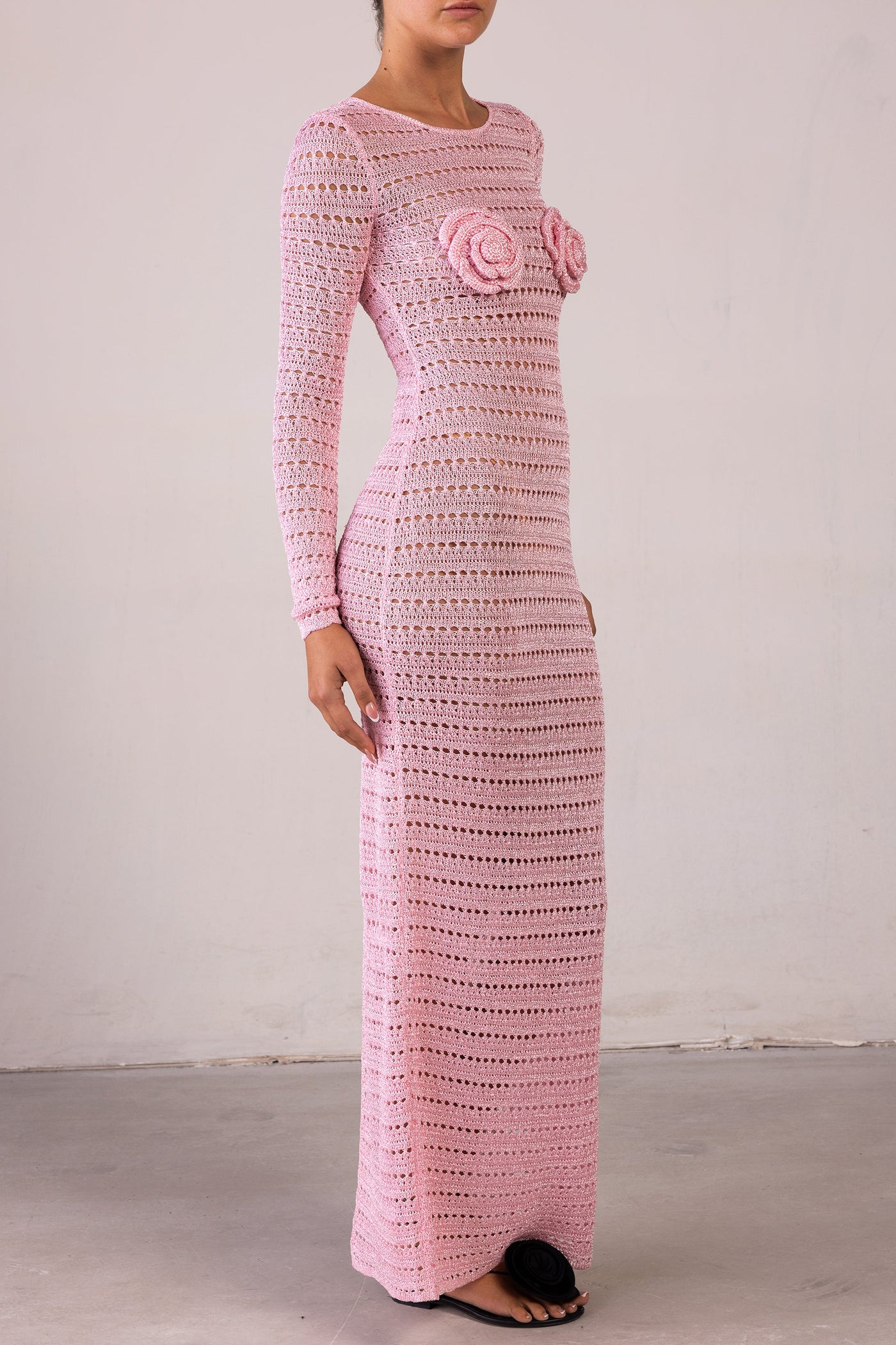 Rosette Crochet Dress (Pink) - Celestial Couture